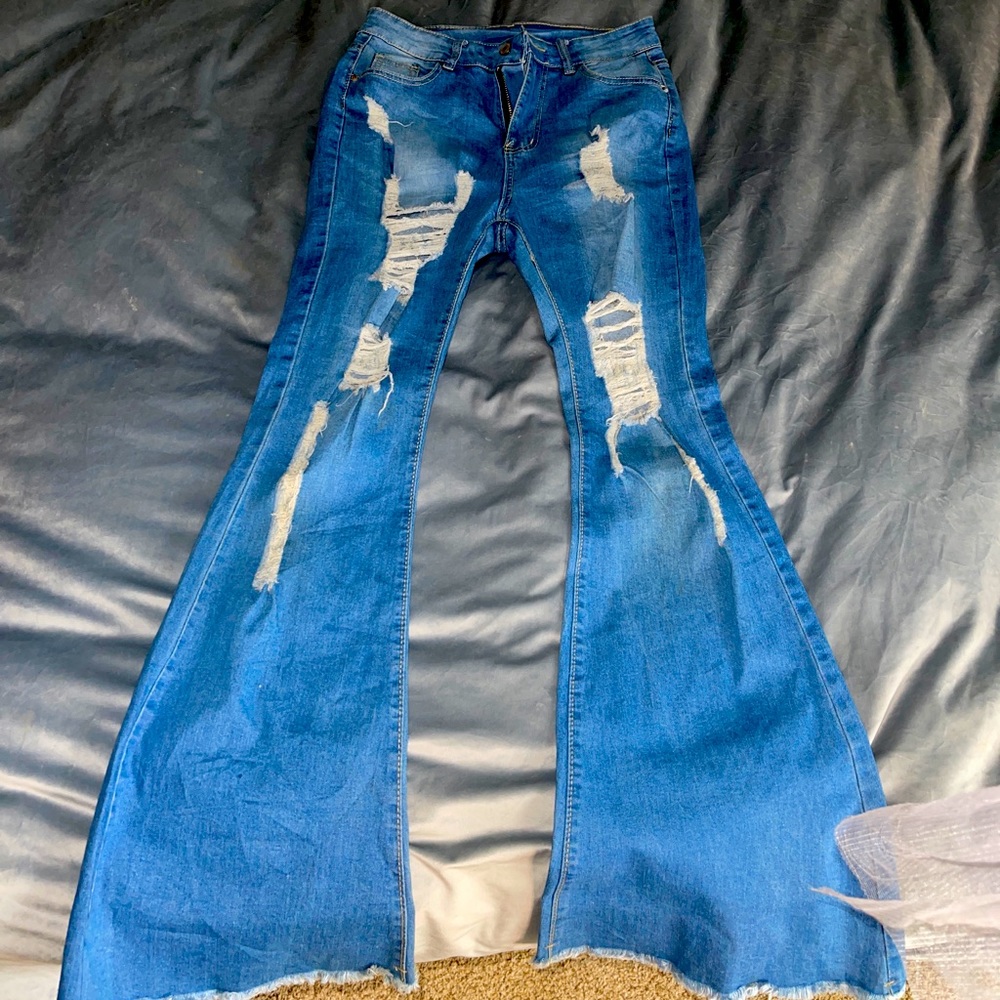 Distressed Bell Bottom Jeans